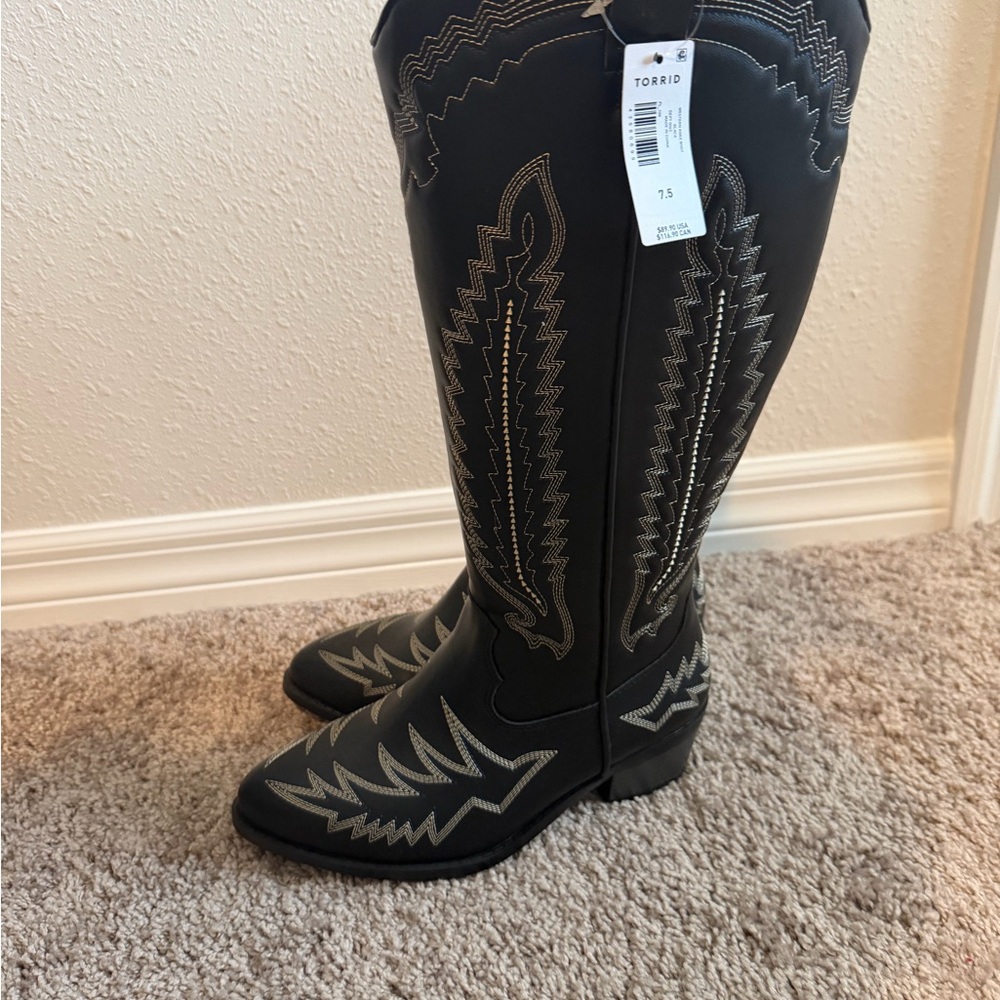 Torrid Black Embroidered Cowboy Boots
